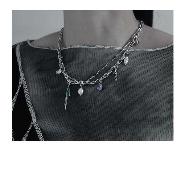 

chains hip hop multilayer necklace metalÂ choker fashion ins simple design silver color chain for women men