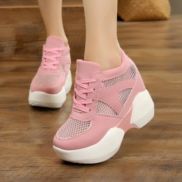 

womens vulcanize shoes 2020 summer breathable mesh high heels sneakers casual leather aa-390