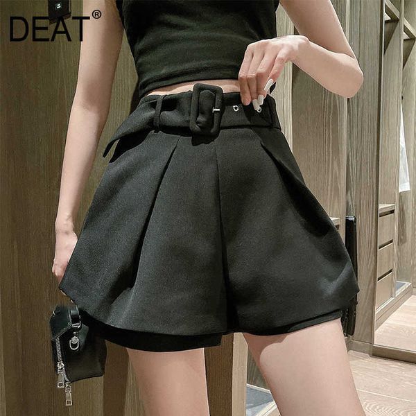 

[deat] summer fashion high waist solid color sashes a-line loose temperament women wide leg shorts 13q313 210527, White;black
