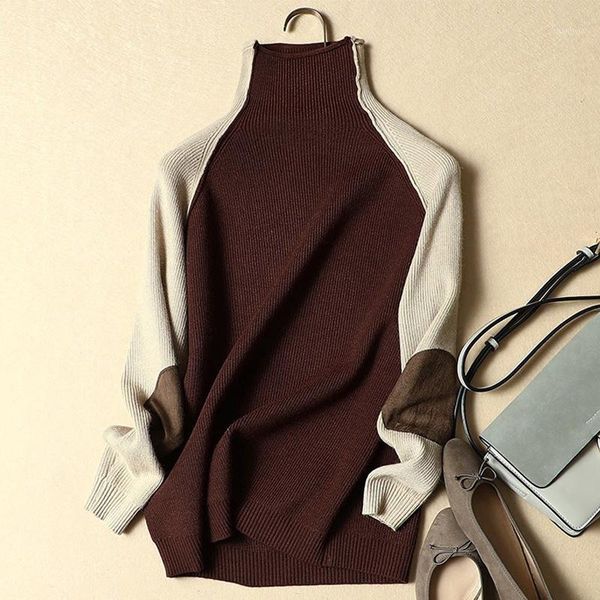 

semi high neck sweater women's autumn winter 2019 new korean loose fit pullover thickened short long sleeve knitted pullover1, White;black