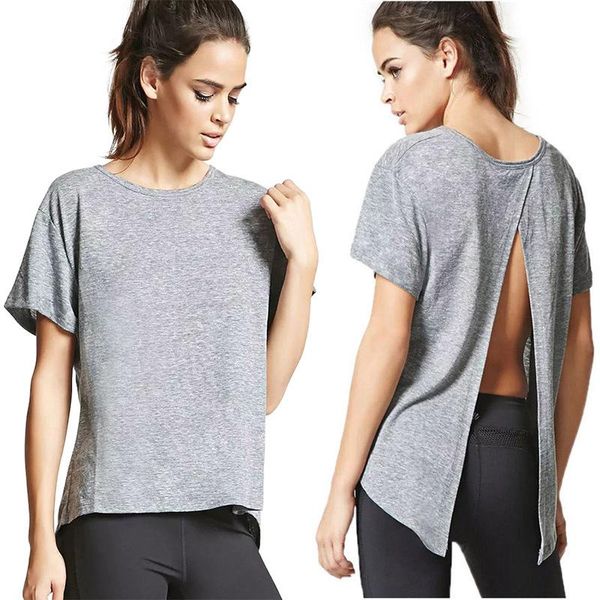 

european and american solid color loose short sleeves backless women's bottom shirt round collar t-shirt women, White