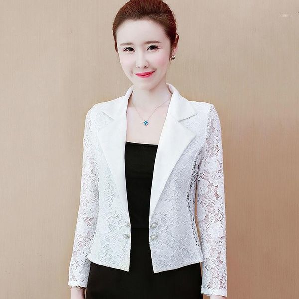 

women's suits & blazers women blazer elegant long sleeve hollow out female sunscreen jacket lace patchwork office ladies outwear black, White;black