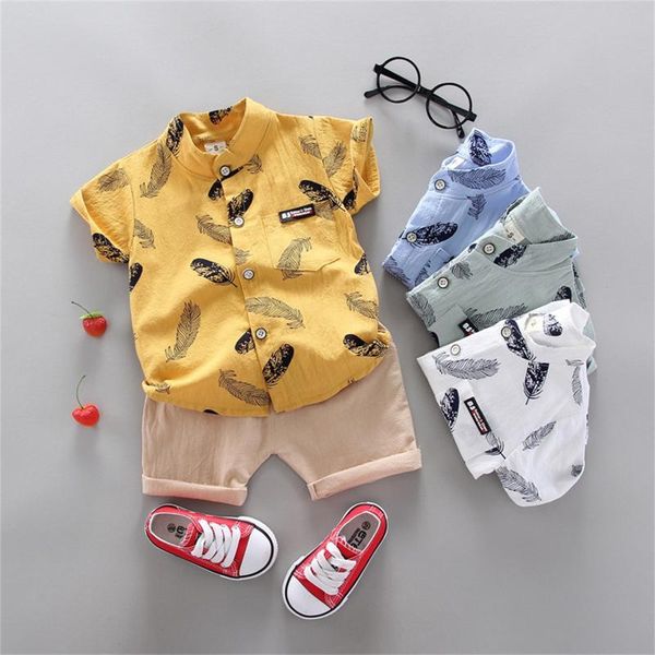 

clothing sets cute baby boy clothes summer beach set 2021 cartoon feather print short sleeve shirt + shorts kid outfit toddler casual, White