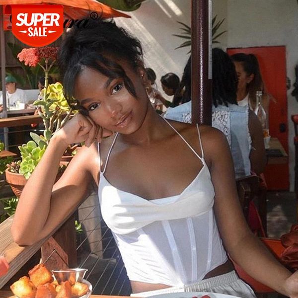 

dulzura mesh patchwork women corset halter bustier crops cross camis see through bodycon streetwear club party elegant #gv4y, White