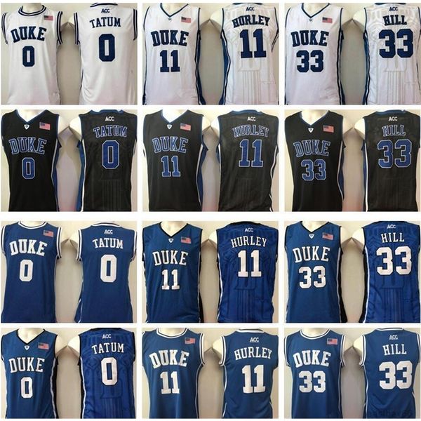 

ncaa duke blue devils jayson #0 tatum jersey #11 bobby hurley grant #33 hill blue white black college university basketball jerseys, Black;red