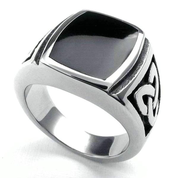 

cluster rings fashion jewelry stainless steel ring knot signet heavy wide black silver color size 7 -15, Golden;silver