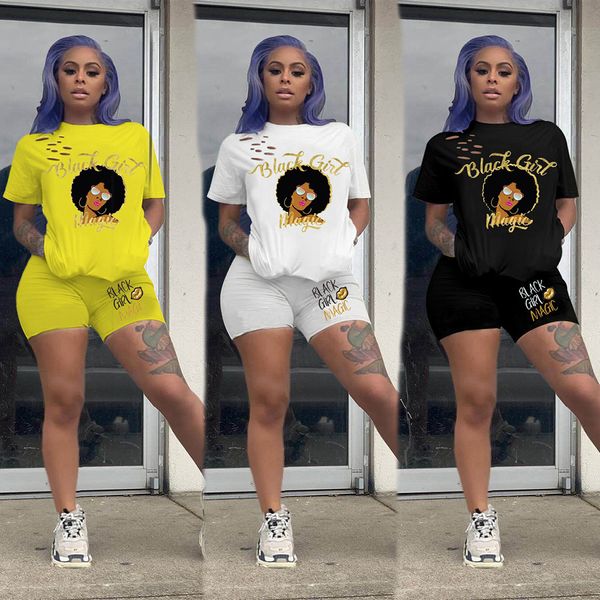

3 colors women tracksuit summer short sleeves t shirt round neck shorts fashion black girl letters sports suit two piece set h2fgmh, White