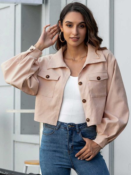 

imcute new autumn and winter fashion ladies jacket lantern long-sleeved cardigan shirt button suit short jacket 201028, Black;brown