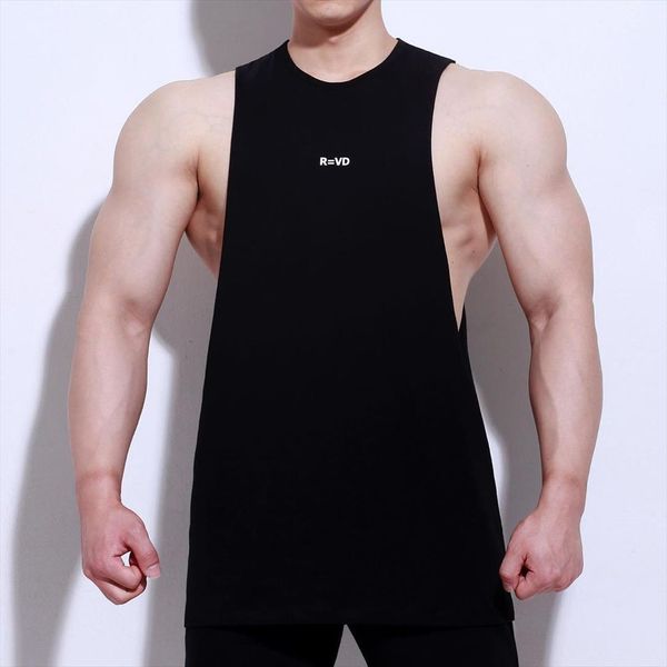 

mens pure color wide shoulder sleeveless tank summer print cotton male gyms bodybuilding fitness clothing, White;black