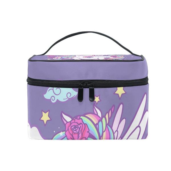 

cosmetic bags & cases fengju bag portable travel organizer hanging toiletry case storage tote for girls woman unicorns rainbow clouds