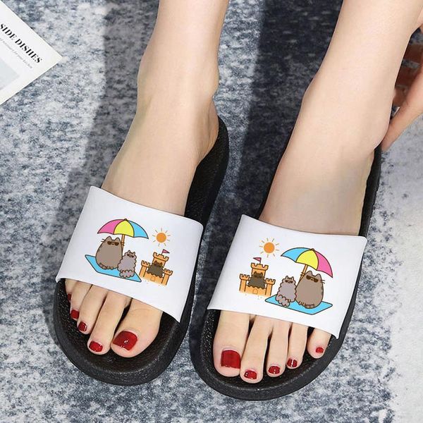 

slippers cute printed cat leisure shoes for women 2021 summer beach fashion open toe flip flops, Black