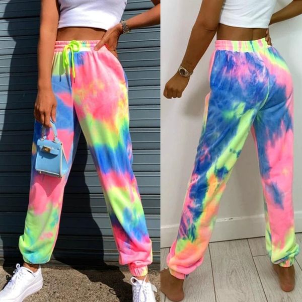 

women's pants & capris neon tie-dye joggers high waist long baggy women sweatpants loose trousers 2021 summer lace up streetwear clothe, Black;white
