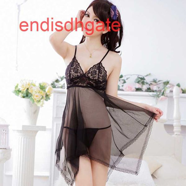 

suspender women's fun gauze transparent tulle nightdress large lace pajamas exquisite packaging, Black;white