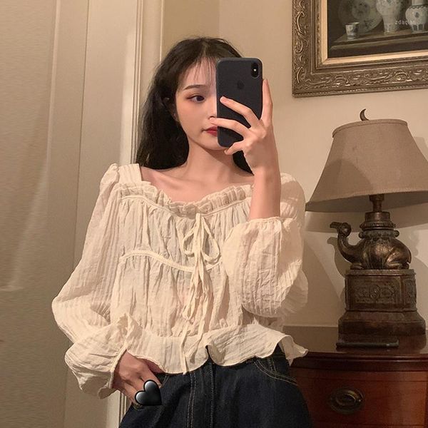 

blouse women shirt korean style french puff sleeve white ladies bl053 women's blouses & shirts