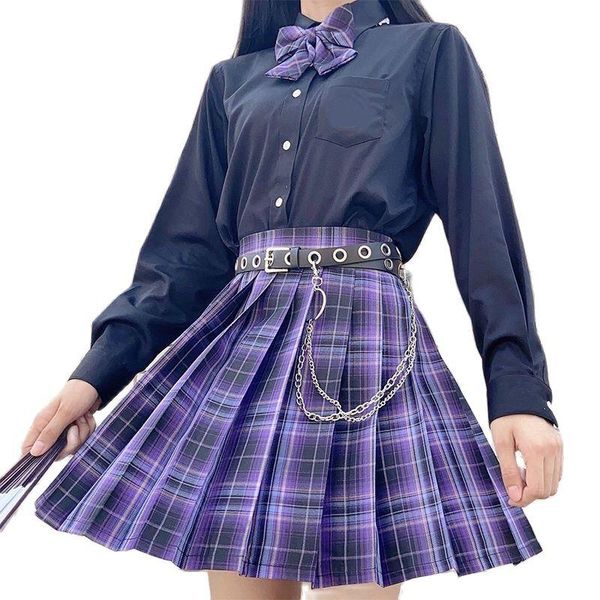 

skirts harajuku goth jk skirt women summer spring 2021 korean y2k style mini plais pleated schoolgirl streetwear clothes, Black