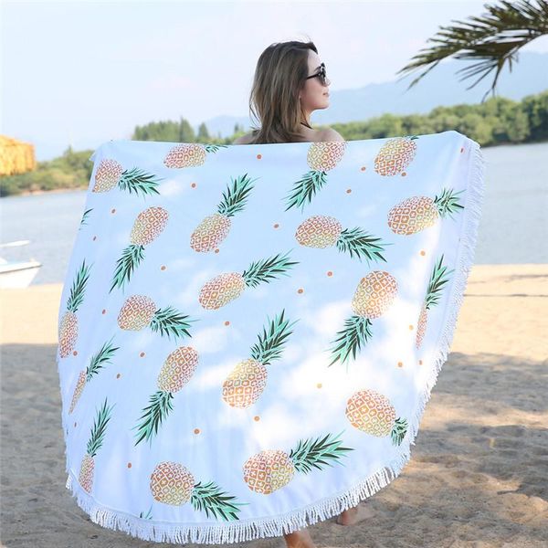 

towel pineapple print microfiber tapestry 150cm large round tassel cotton beach for adults blanket bath swimwear yoga mat