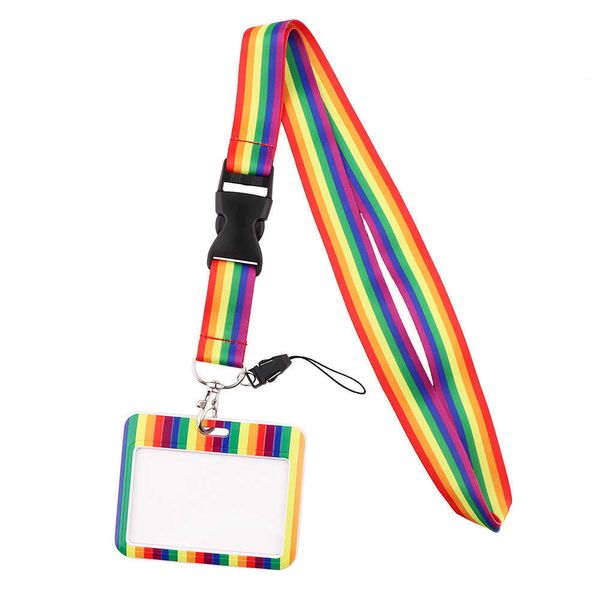 DZ2075 Rainbow Gay LGBT гордость шеи ремень ремешок брелок держатель значка удостоверения личности Pass Hang веревка лариат ремешок для ключевых кольца аксессуары G1019