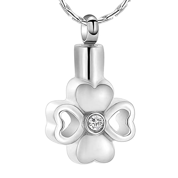 

pendant necklaces cremation jewelry heart clover urn necklace for ashes women stainless steel crystal locket, Silver