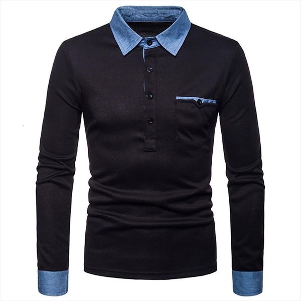 

spring autumn fashion long sleeve men polos cotton shirt casual jean collar design male big size, White;black