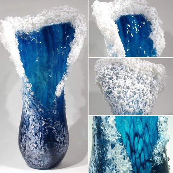 

vases 10-30cm majestic wavy ocean wave vase resin blue acrylic spray ornaments flower pot home decor