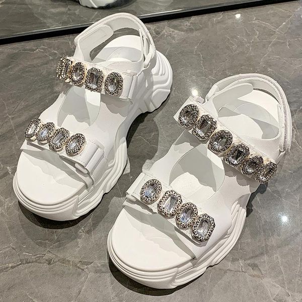 

sandals 2021 summer women rhinestone fashion platform thick sole female wild casual outdoor beach roman shoes, Black