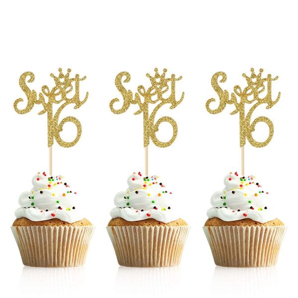 

other festive & party supplies 20pcs gold glitter sweet 16 cupcake ers 16th picks for birthday anniversary decorations