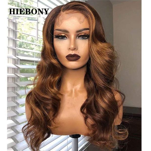 

lace wigs highlight 4/27 front human hair with baby brazilian loose wave 13x6 wavy bleached knots, Black;brown