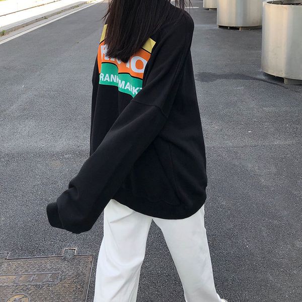 

2021 new round neck pullover sweatshirt women loose college style autumn and winter long-sleeved korean hoodie p3on, Black