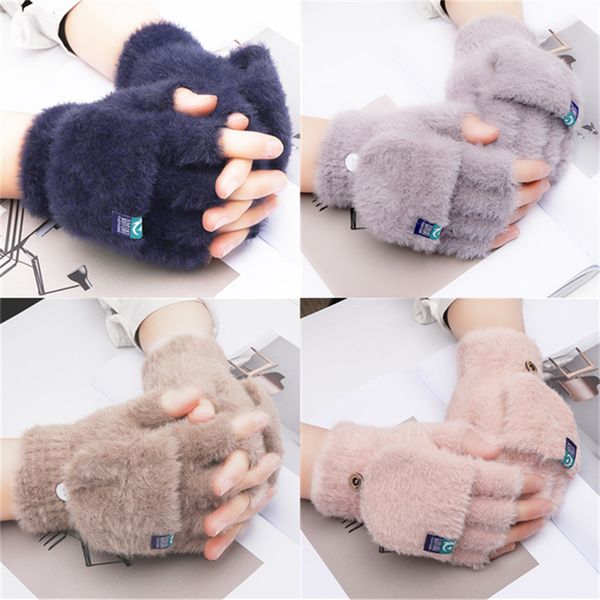 

warm student fingertip flip gloves outdoor glov are thickened for cold protection, Blue;gray