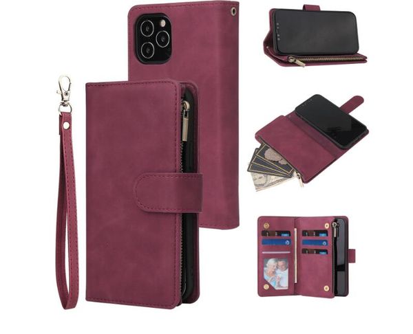 Crazy Wallet Leather Phone Case Multifunctional LeatherCase с держателем слота карты на Zipper для iPhone 14 13 12 XSMax