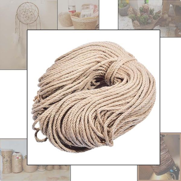 

6mmx100m natural jute fabric rope twine rolls twisted cord macrame string diy craft cat pet scratching handmade decor, Black;white