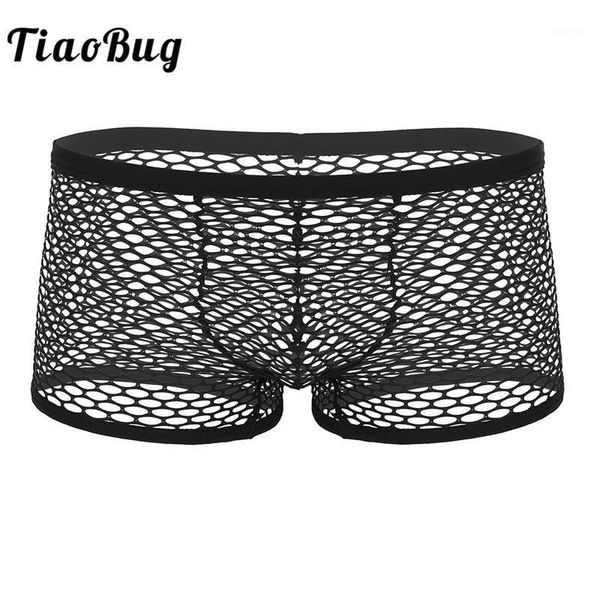 

tiaobug men fishnet lingerie breathable mesh see through sheer low rise boxer briefs male gay underwear panties men's swimwear