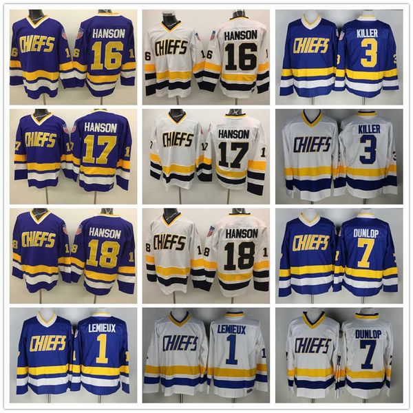 

hanson brothers slap scharlestown chiefs #16 jack 17 steve 18 jeff hanson 7 francine dunlop 3 killer vintage ccm movie hockey jersey, Black;red