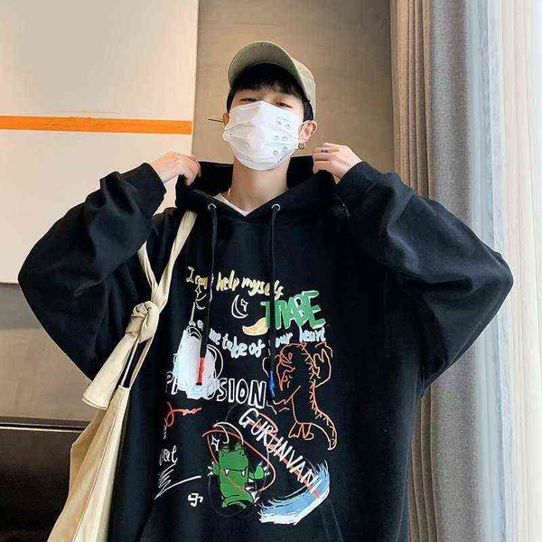 

autumn winter men's hoodies korean fashion hoodie long sleeve print hooded sweatshirts casual clothing pullover selling, Black