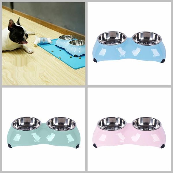 

dog bowls & feeders double pet food water feeder stainless steel drinking dish