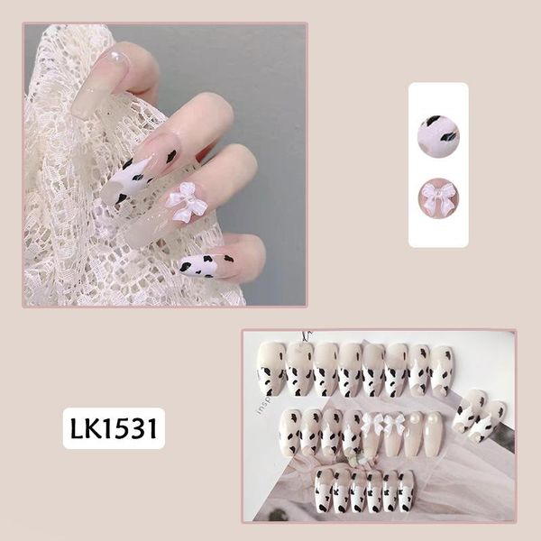 

false nails 24pcs bow nail patch cow pattern glue type removable long paragraph fashion manicure save time faux ongles, Red;gold