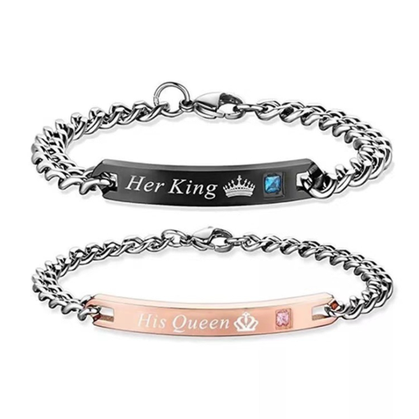 

link, chain stainless steel bracelet couple classic crown plus pattern men's and women's fashion jewelry, Black