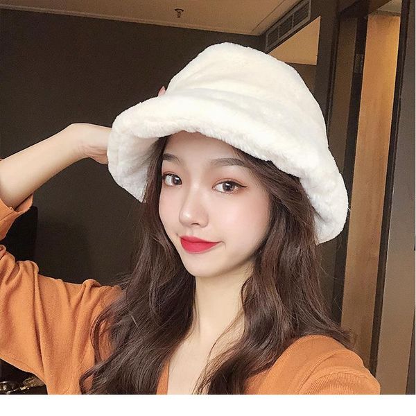 

women's korean version plus velvet thickened fisherman hat solid color bucket cap autumn and winter retro warm hat b jllqgj, Black;white