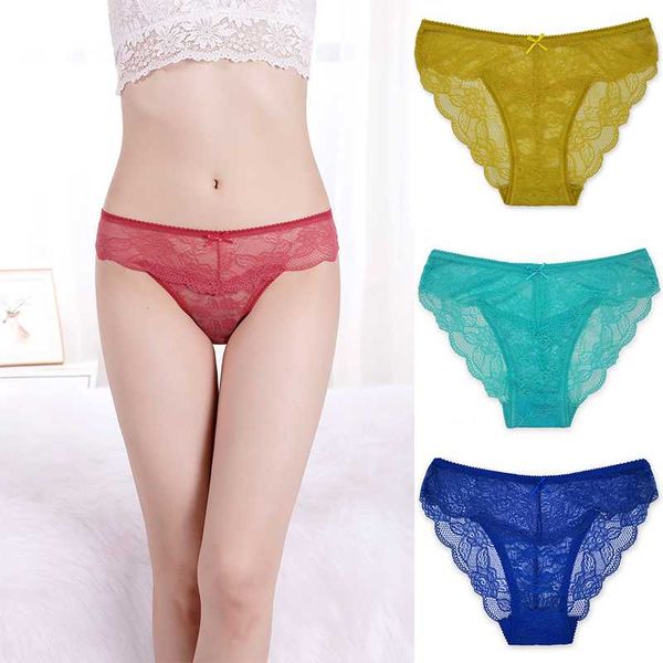 

women's panties lace underwear mid-waist briefs solid color cotton seamless 3pc/lot, Black;pink
