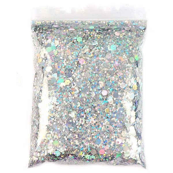 

nail glitter 50g holographic mixed hexagon shape chunky silver sequins laser sparkly flakes slices manicure nails art decoration, Silver;gold
