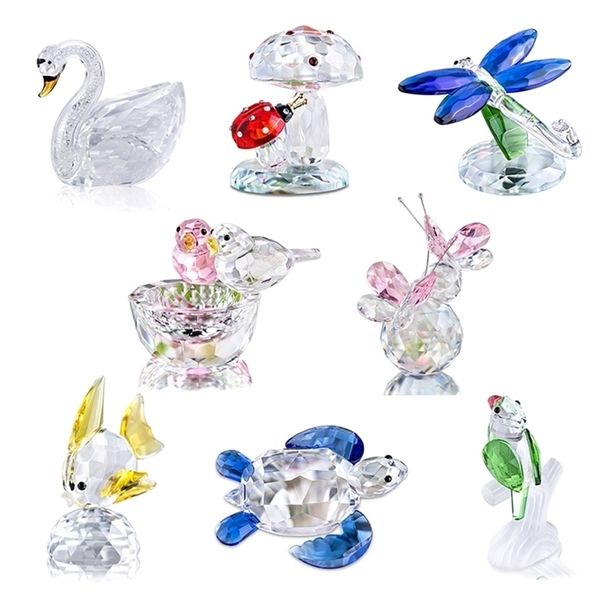 HD 8 estilos Crystal Figurines Art Vidro Animal Figura Estátuas Lembrança Escultura Casa Decoração Decoração Colecionáveis ​​Presente 211108