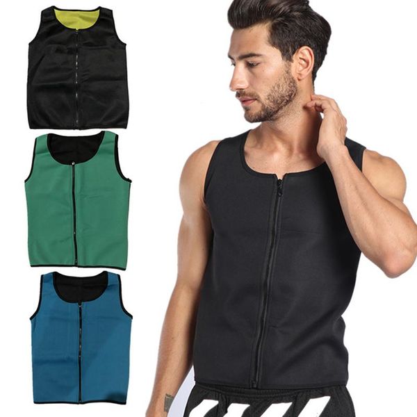 

men' tank 2021 shapewear men sweat zipper vest sauna body waist trainer belt neoprene slimming thermo fitness workout suits, White;black