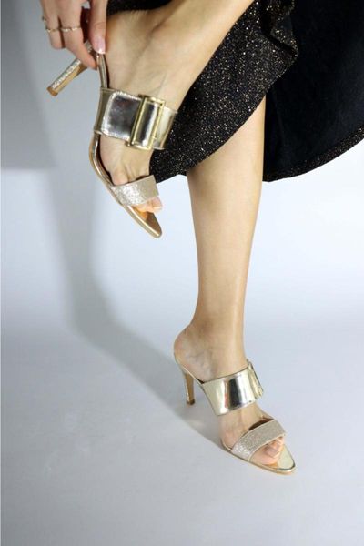 

slippers gold silvery patent leather women, Black