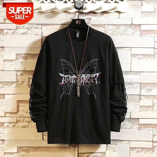 

Long Sleeves Men's Print White Black Patchwork Tshirts 2021 New Spring Autumn Clothes HIP HOP T-shirt Top Tees #3N4v