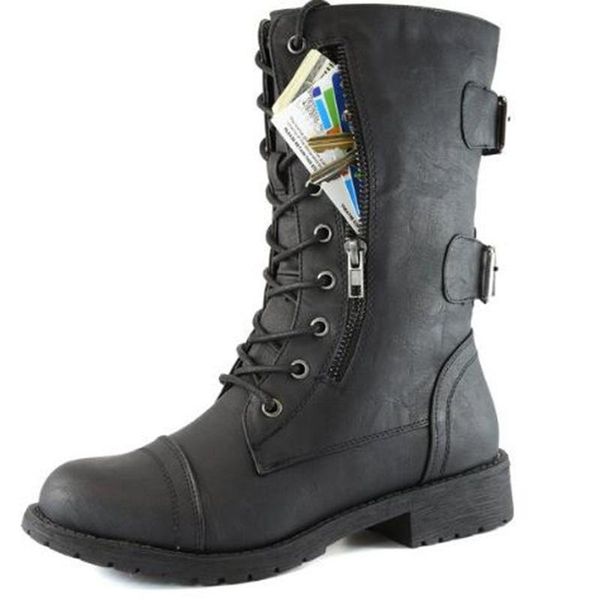 

boots ankle for women platform shoes motorcycle flat winter warm fashion design med heel round toe, Black