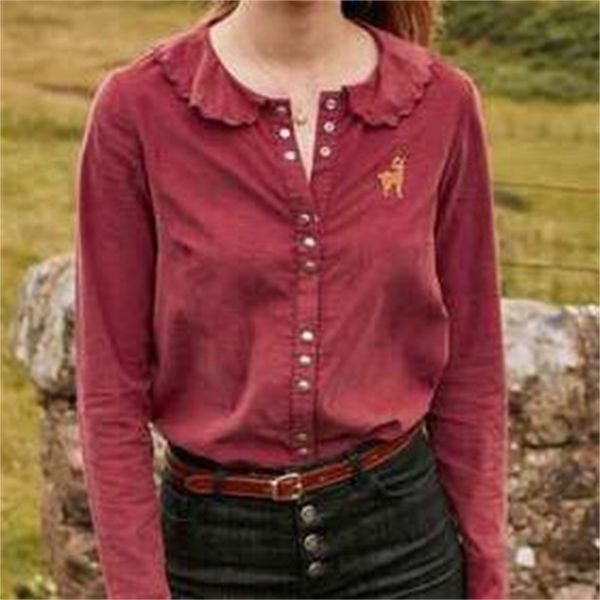 

2021 women new fawn embroidered doll collar corduroy shirt ojet, White