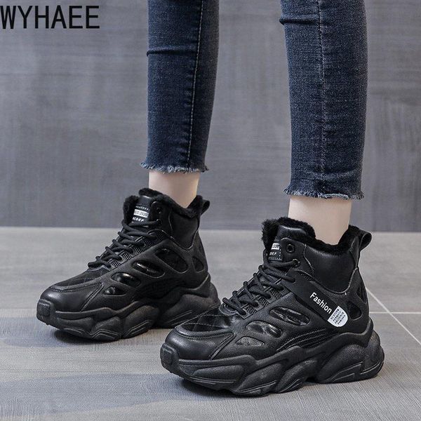 

boots fashion thick-soled shoes women's autumn and winter styles plus velvet heightening sports all-match, Black