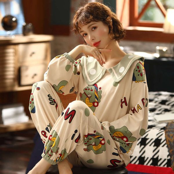 

pajamas women's spring and cotton long sleeve cute korean sweet suit princess style summer autumn winter leisure home wear, Black;red
