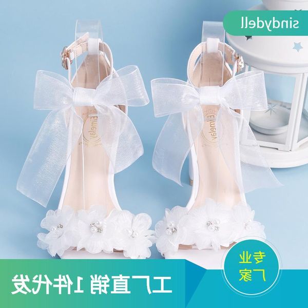 

buckle hollow toes student high-heeled sandals new white thick-heeled fairy size, Black