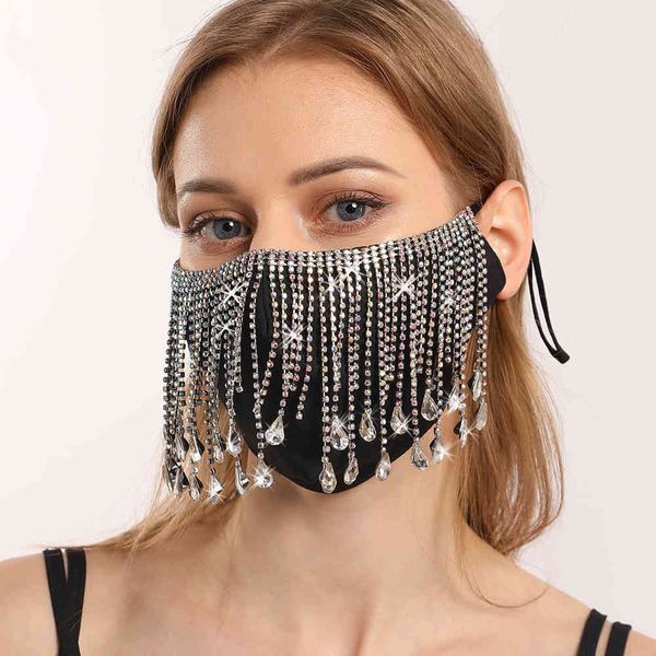 

mask facemask fashion grab chain black water drill tassel pendant with